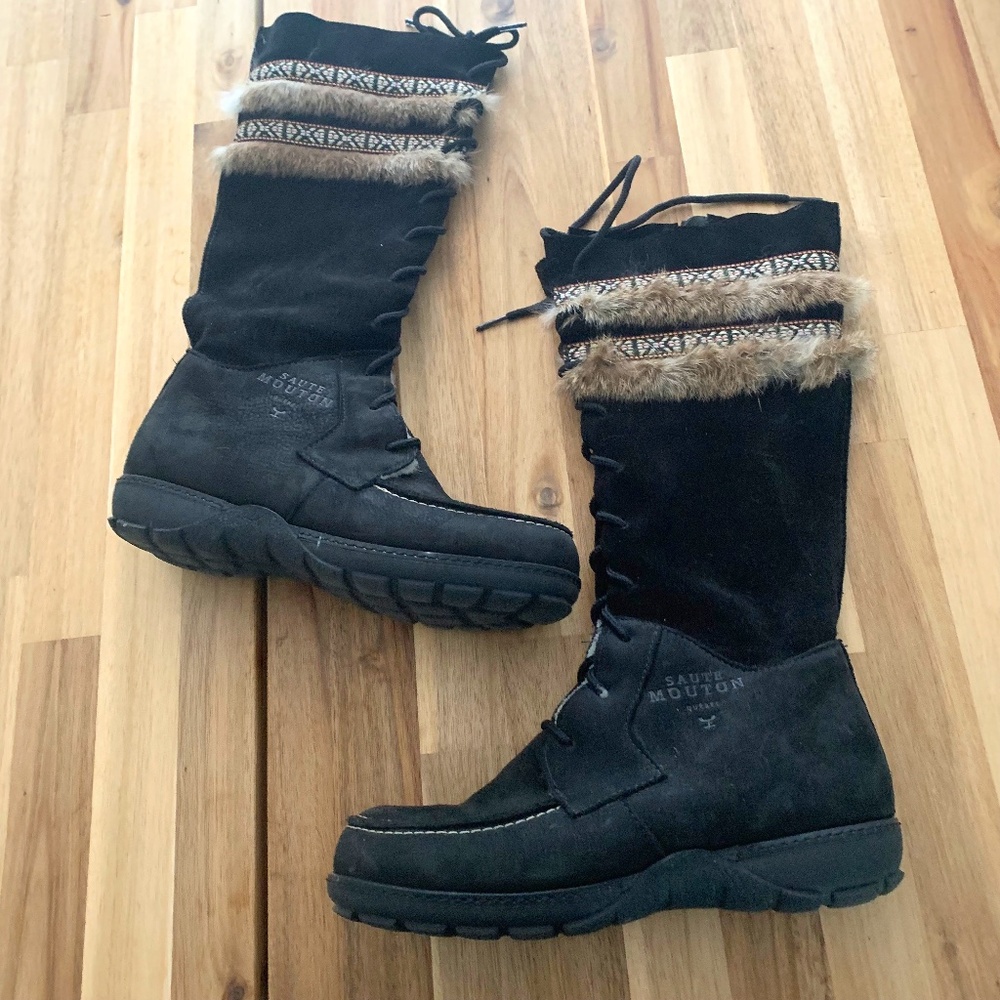 Saute mouton suede and fur boot - Picture 1 of 9